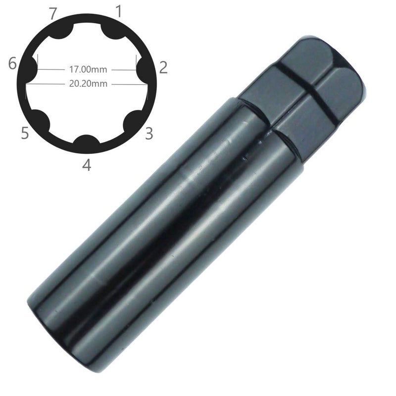 WHEEL CONNECT Lug Nuts Key for Spline Drive Lug Nuts and Bolts, 7 Points Socket ï¼Œ21 mm (13/16â€) & 22 mm (7/8â€) Hex, Black Finish. Pack of 2. - Image 2